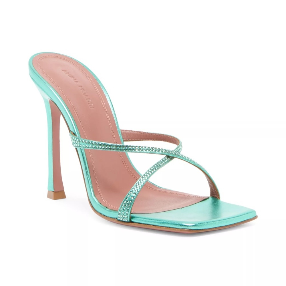 Amina Muaddi Adriana 105MM Crystal-Embellished Metallic Leather Sandals